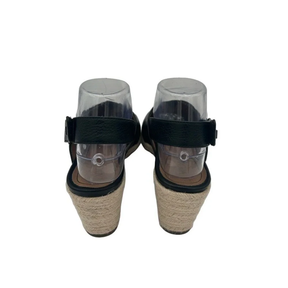 Vionic Zamar Wedge Sandals Women's Size 7 Black Leather Espadrille Shoes